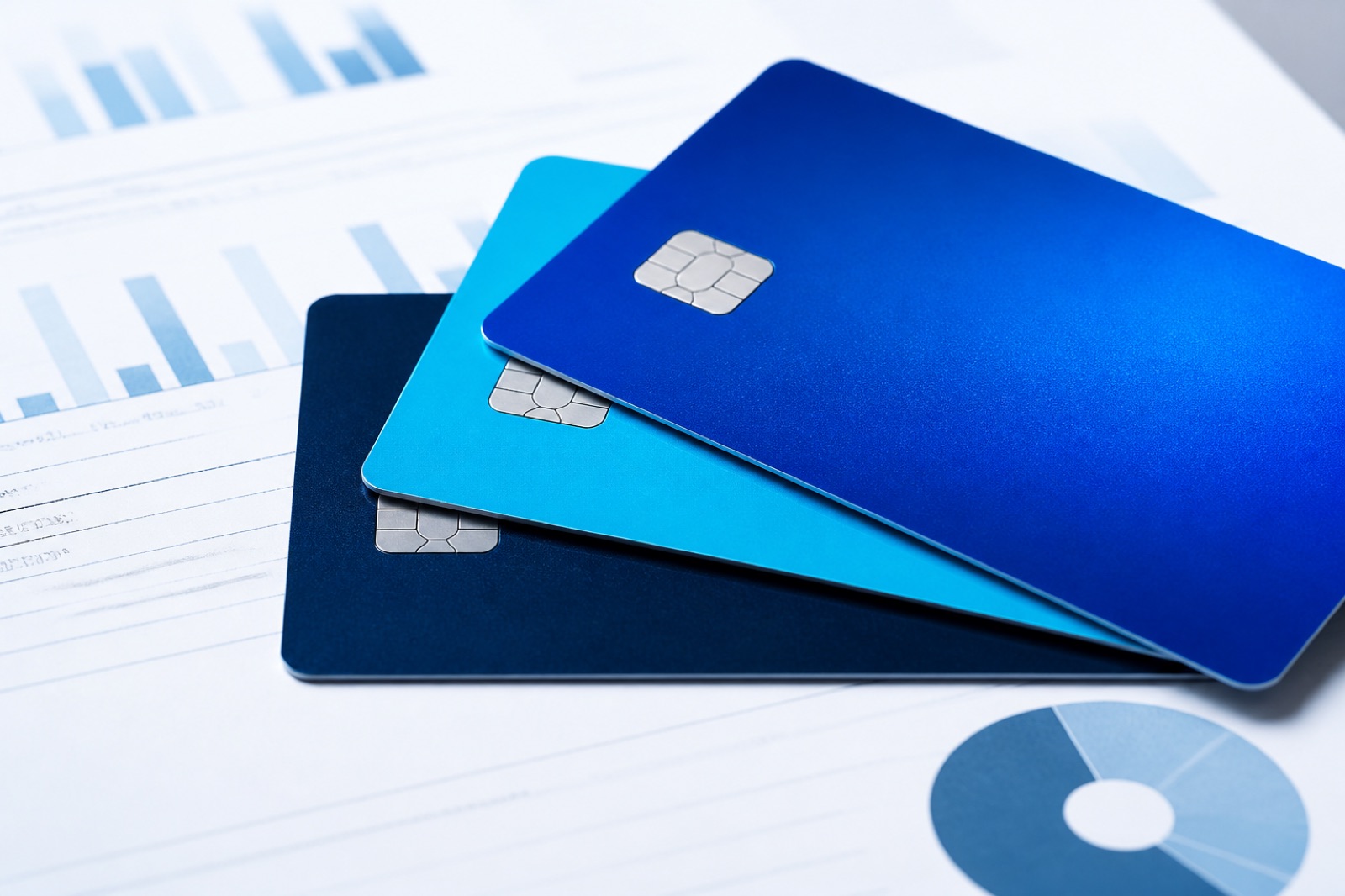 Tarjetas de crédito genéricas sobre documentación financiera